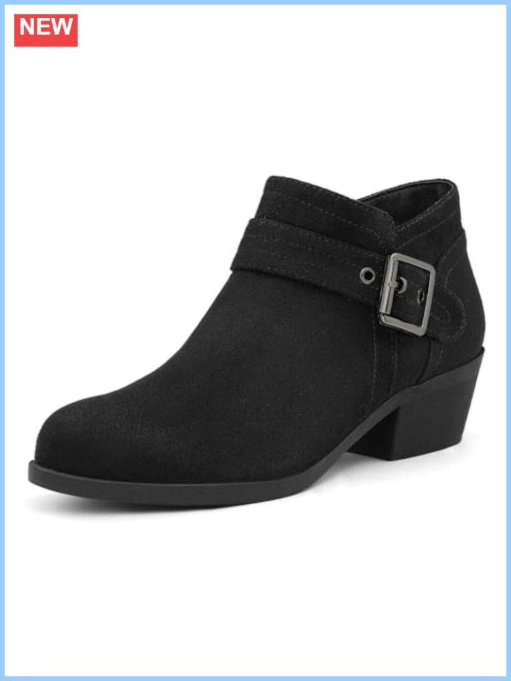 mysoft Women's Ankle Boots Low Chunky Heel Side Zipper PU